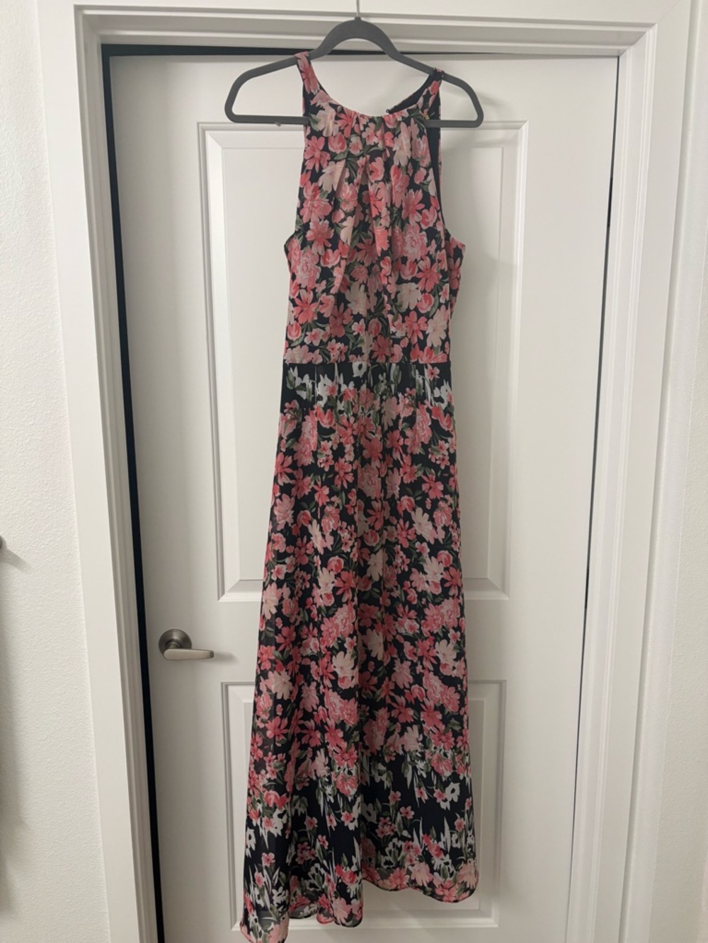 Floral Halter Maxi Dress in Pink on Black
